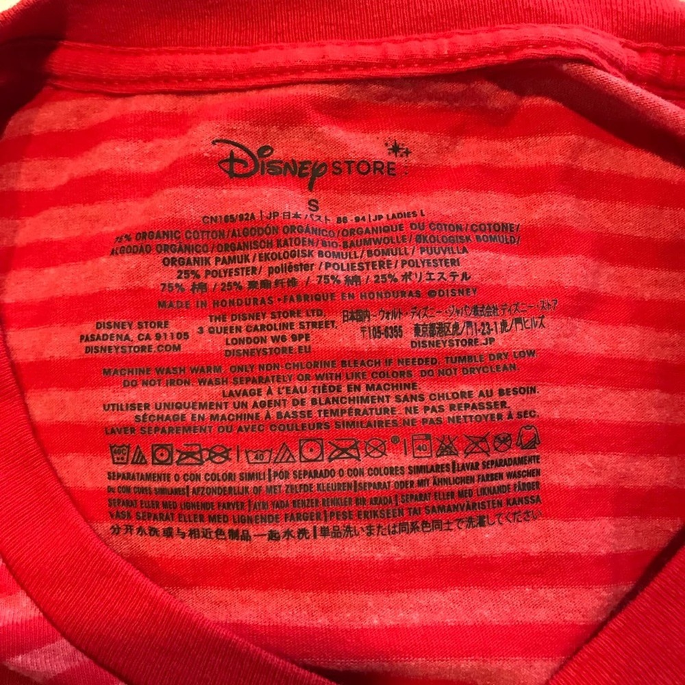 Disney Store Minnie Mouse red Striped V Neck tee S - Picture 4 of 4